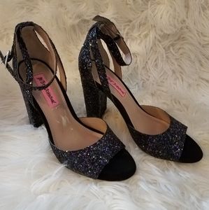 Betsey Johnson Glissten Black Blue Glitter Heels